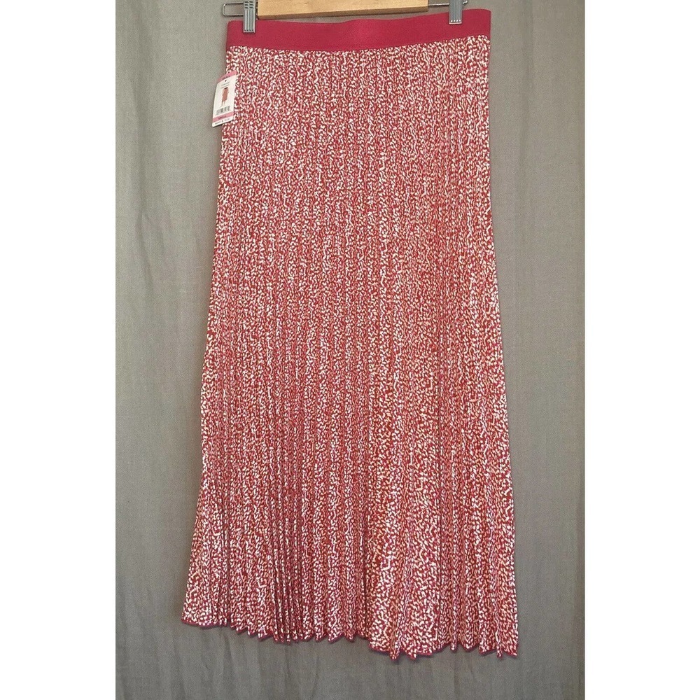 Vince Camuto Women's Red, Pink, & Ivory Pleated Elastic Waist Midi Skirt New